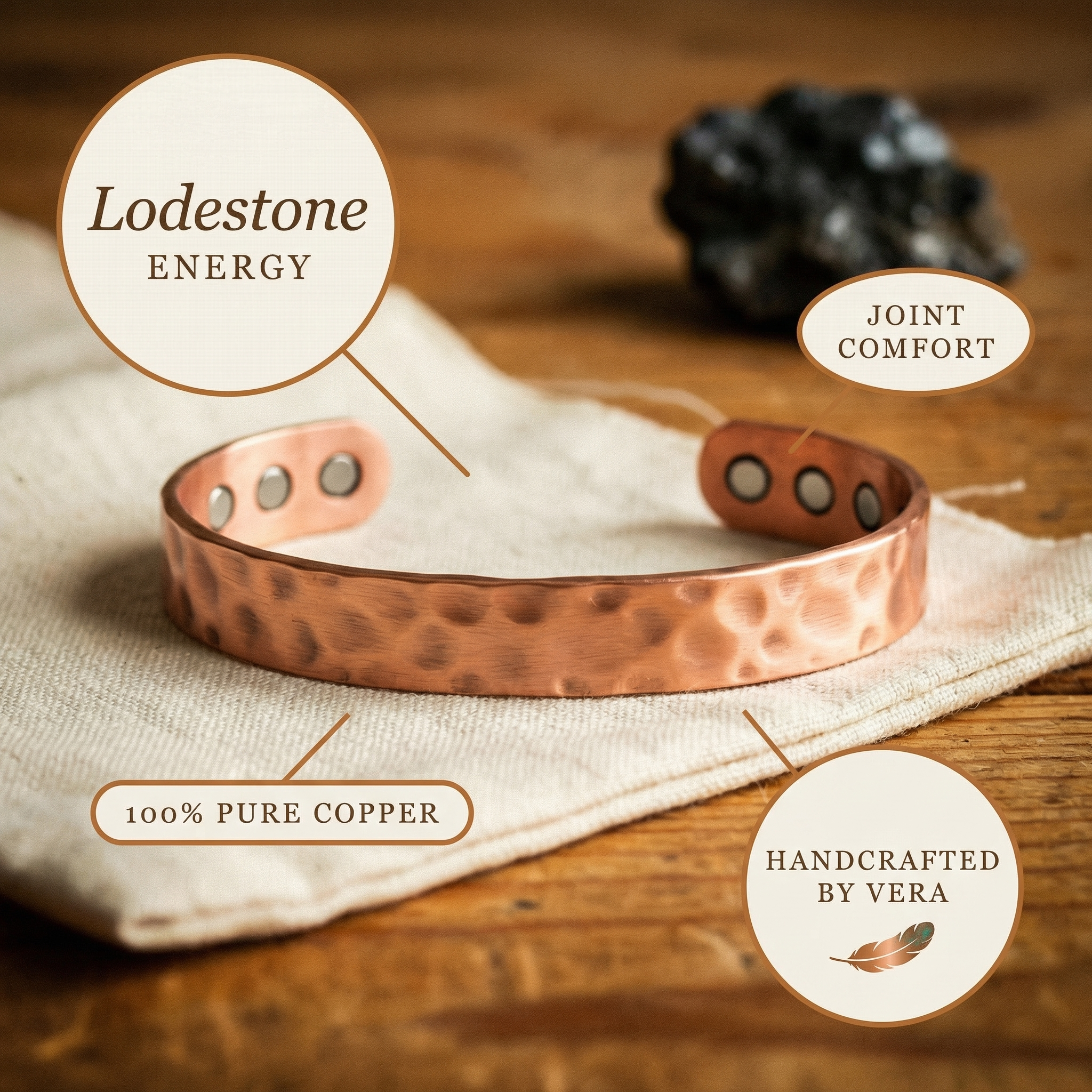 Vera's Lodestone Copper Bracelet